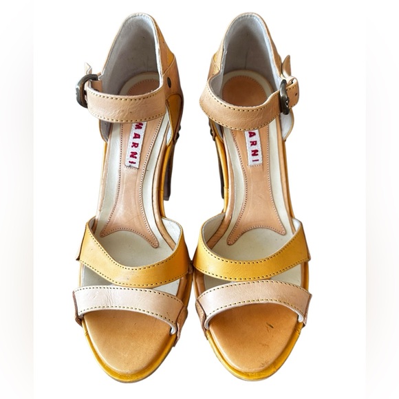 Marni Sandals Ankle Strap Chunky Heel Mustard Yellow Heels Retro Pin Up 36 1/2 - Picture 3 of 13